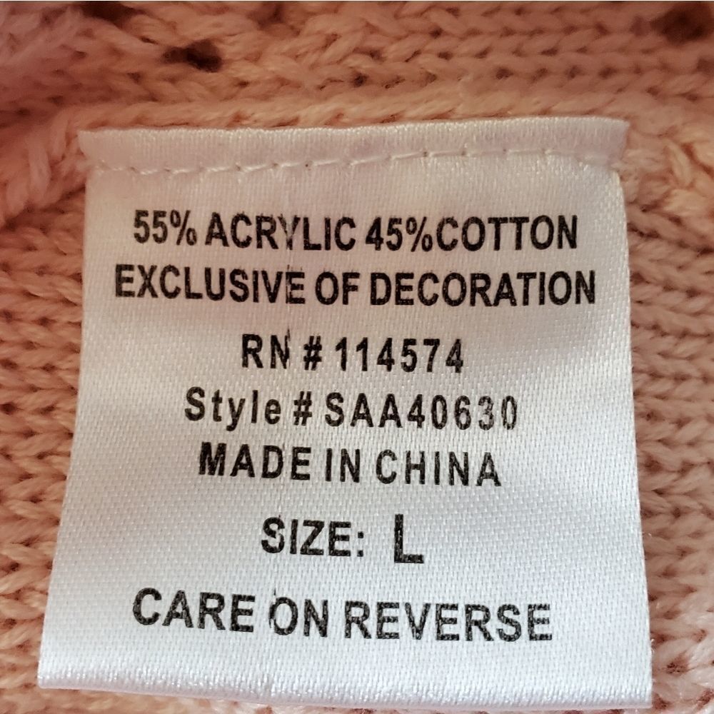 🔹️Bellatrix Pink Open Knit Faux Pearl Adorned Sweater Large - Picture 10 of 11